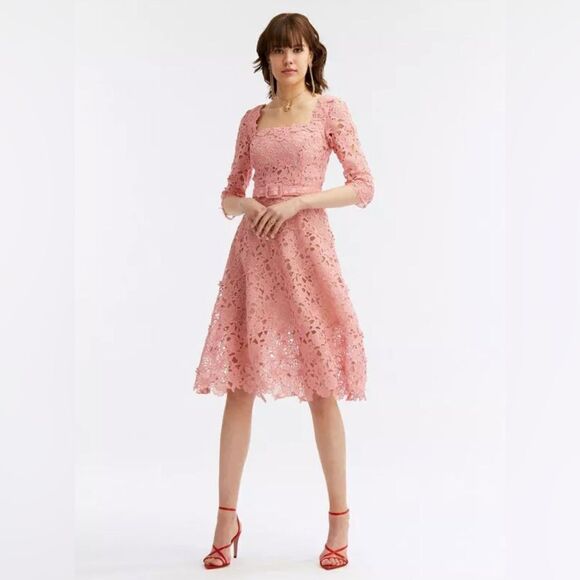 Oscar De La Renta Floral Guipure Lace Midi Dress size 6 - Picture 2 of 14